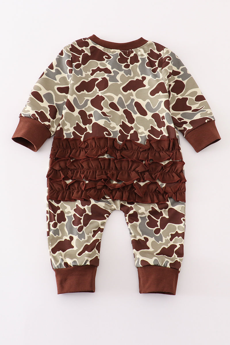 Camouflage duck embroidery girl romper