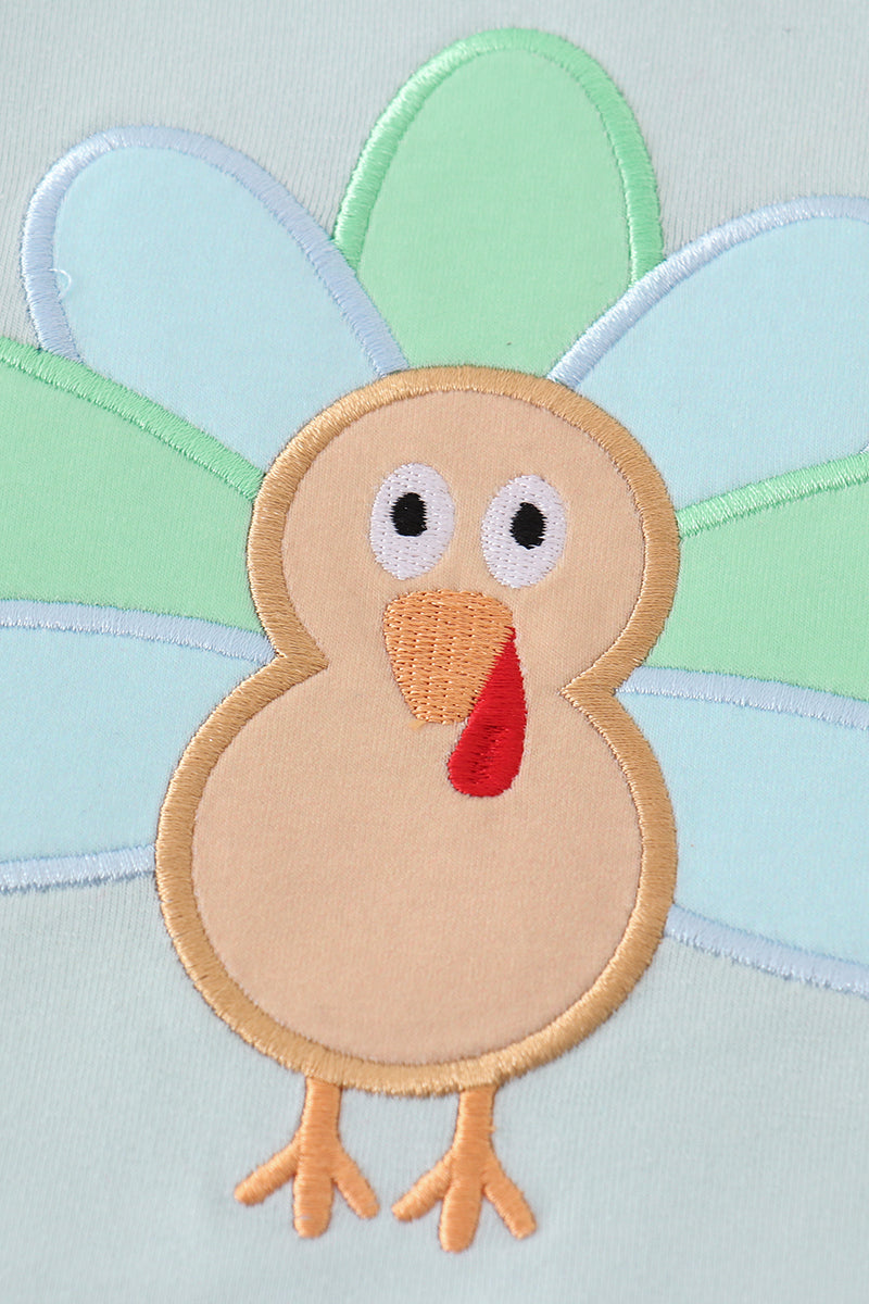 Blue stripe turkey applique boy set