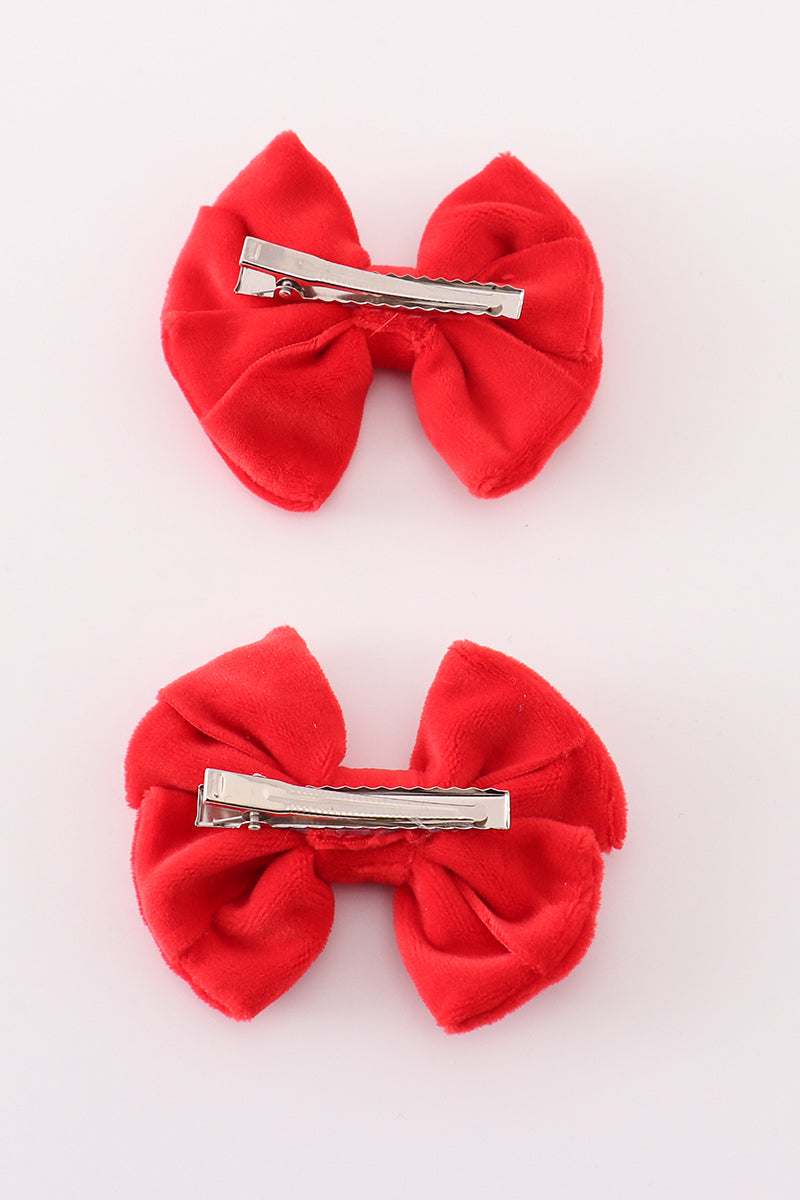 Red velvet girl piggie hair bow