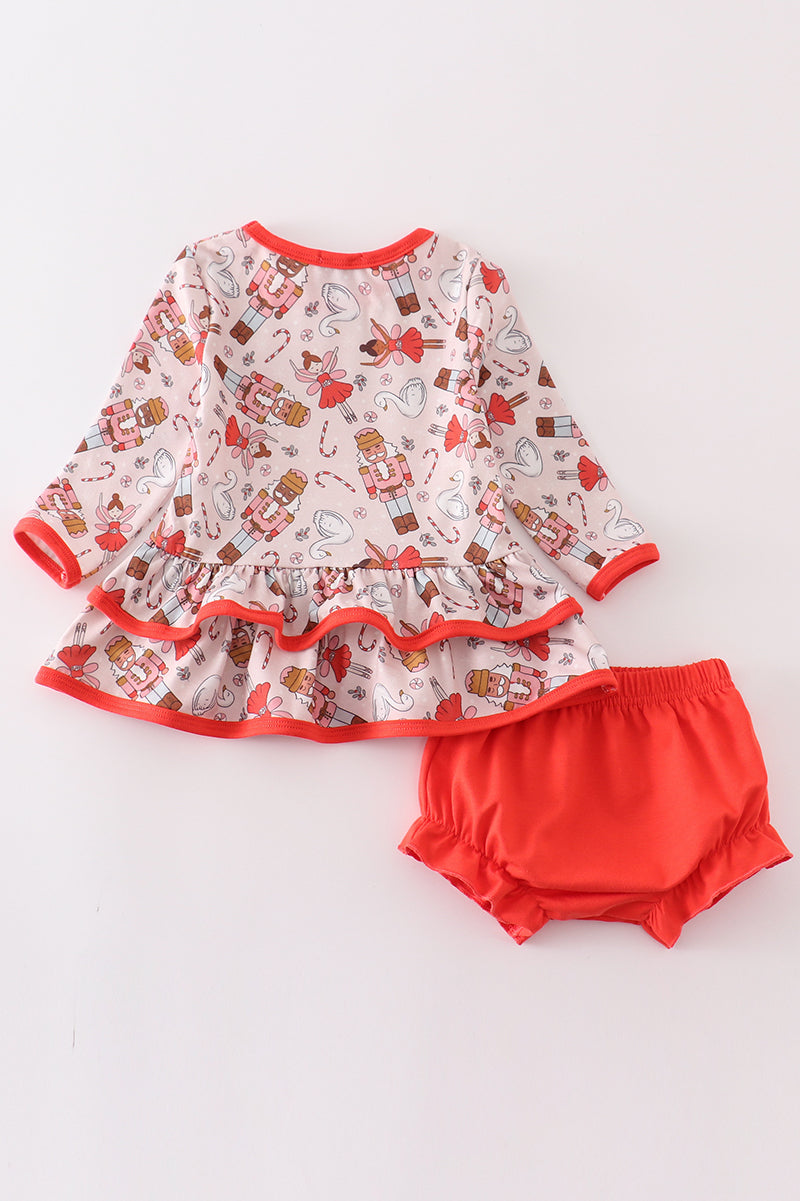 Red nutcracker girl bloomer set