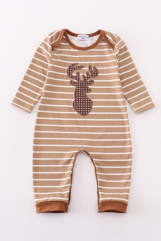 Brown stripe antler applique boy romper