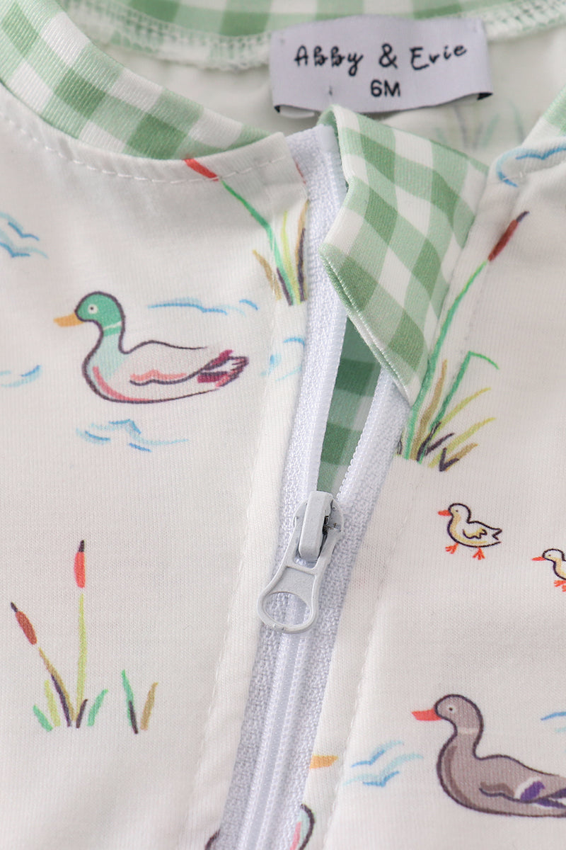 Sage duck print zip boy romper