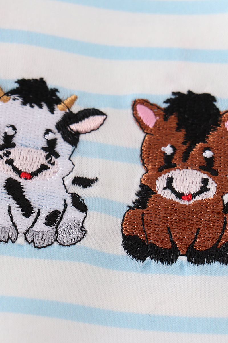 Green farm animals embroidery boy romper