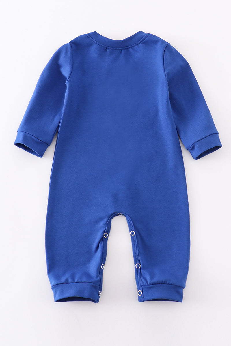 Blue chomp embroidery boy romper