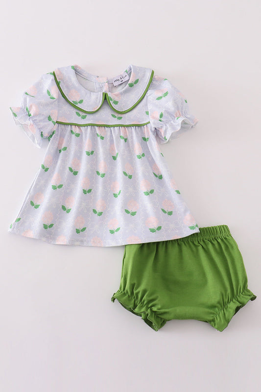 Floral bow print girl bloomer set