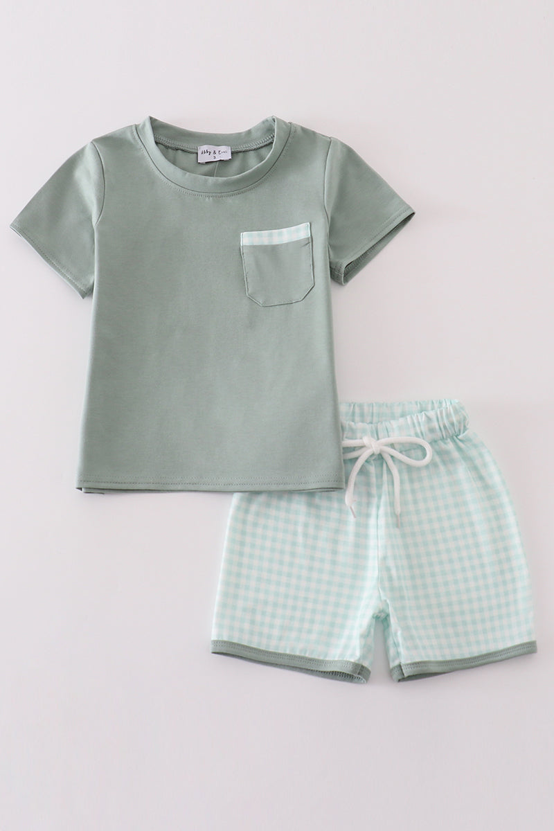 Sage gingham boy shorts set