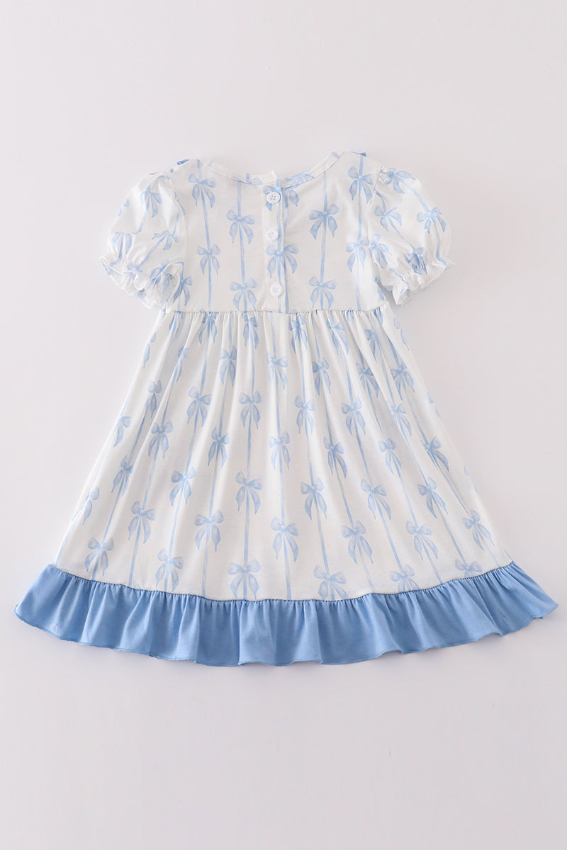 Blue bow ruffle girl dress