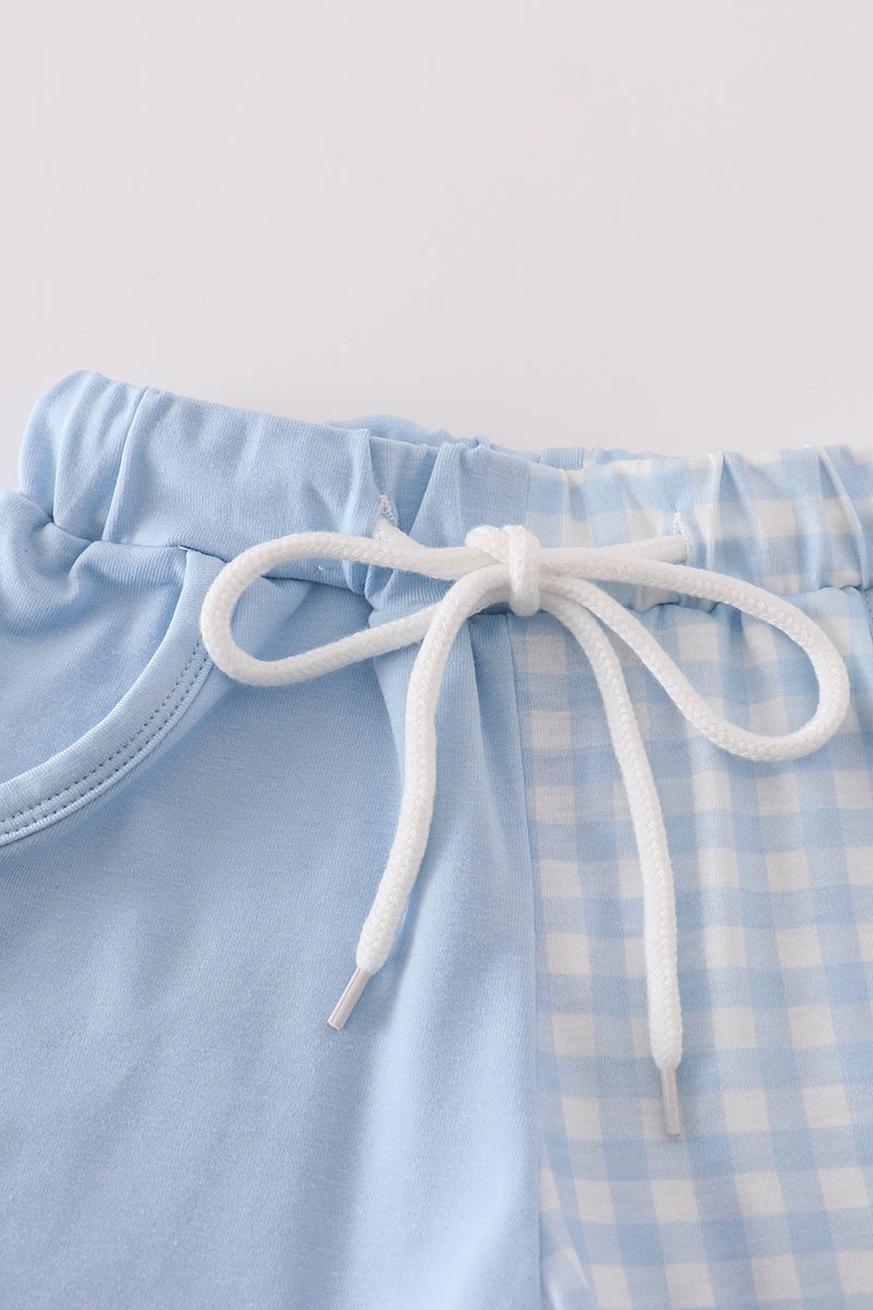 Blue gingham boy shorts set