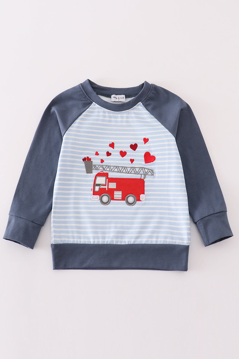 Valentine's day fire truck applique boy top