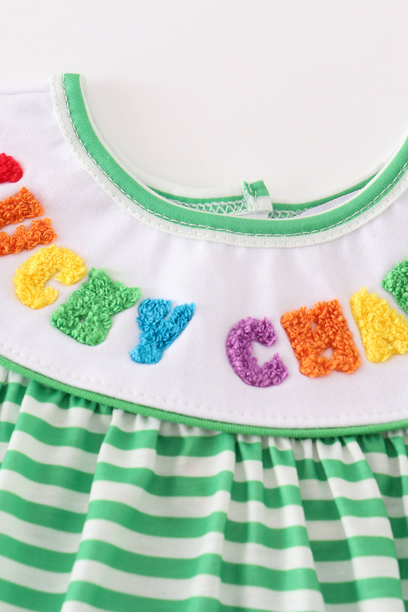 Green stripe lucky charm french knot girl bubble