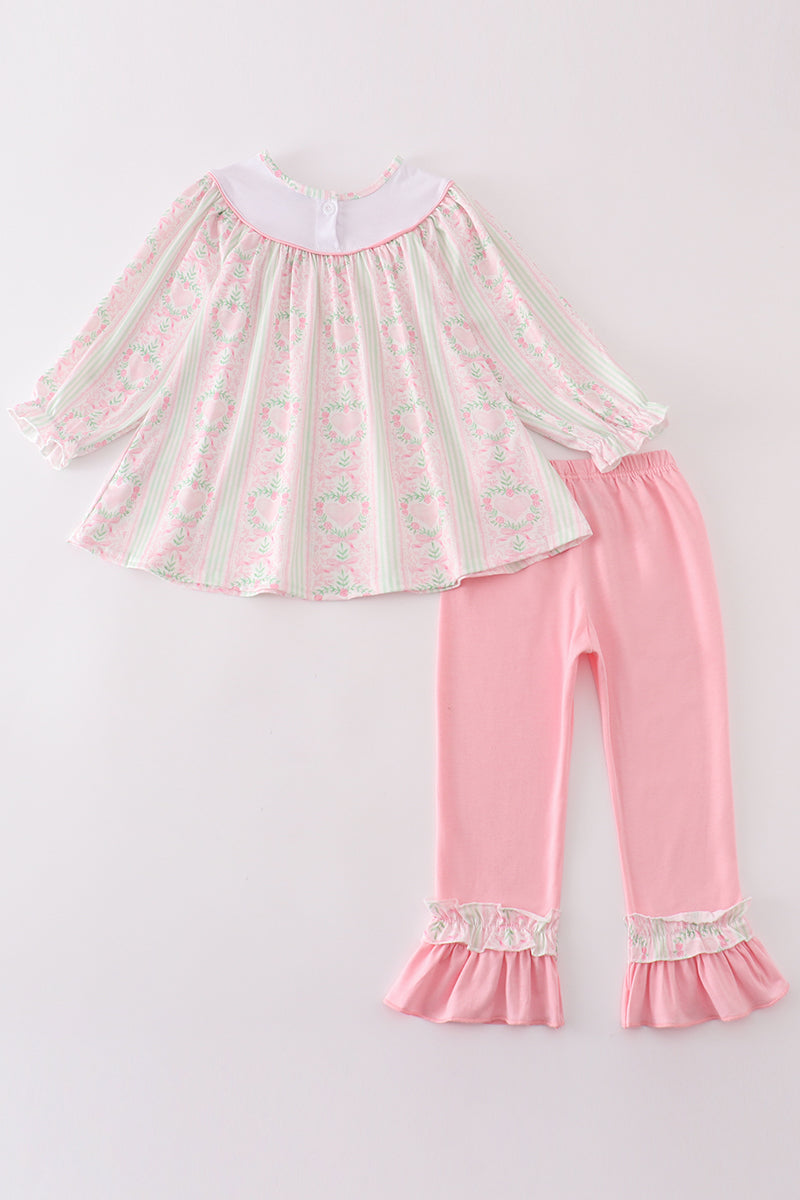 Valentine's day heart bow embroidery girl set