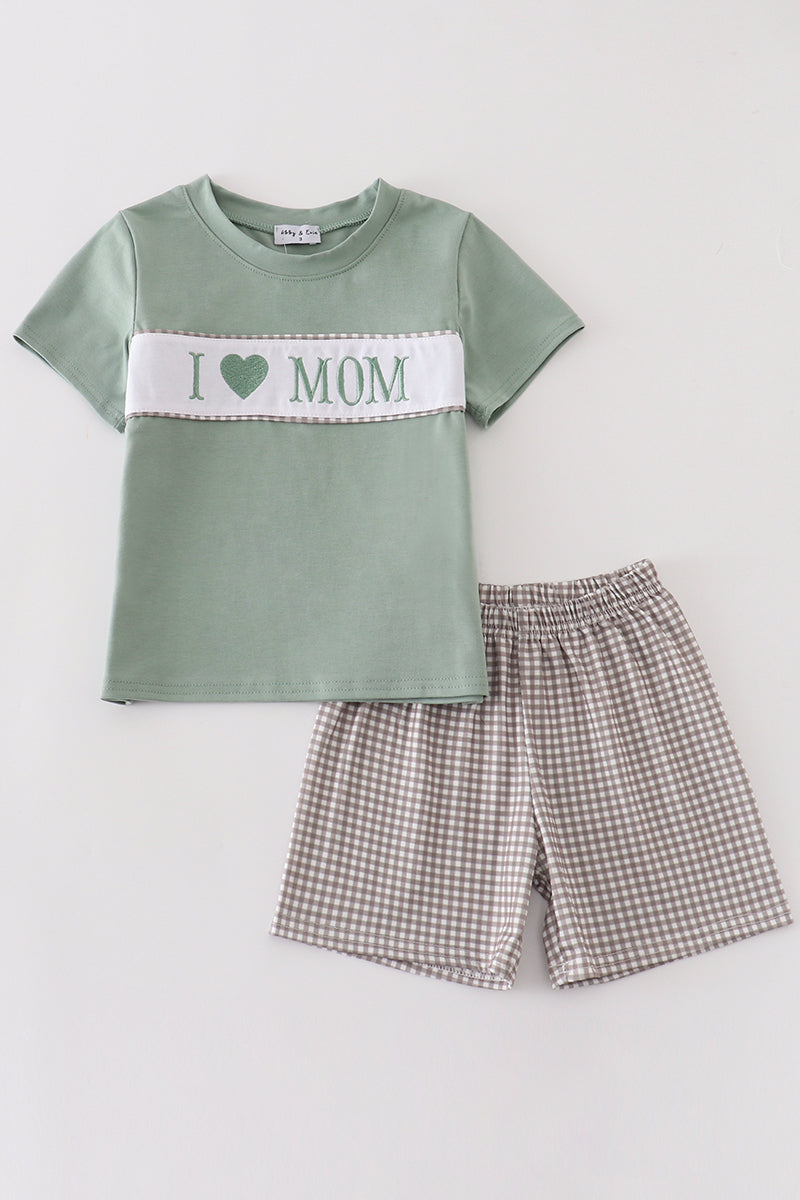 I love mom embroidery boy set