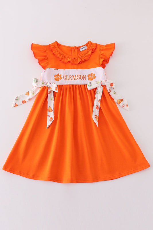 Orange clemson embroidery girl dress