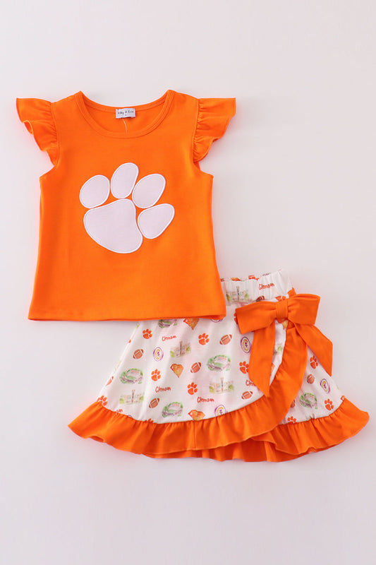 Orange clemson embroidery girl skort set