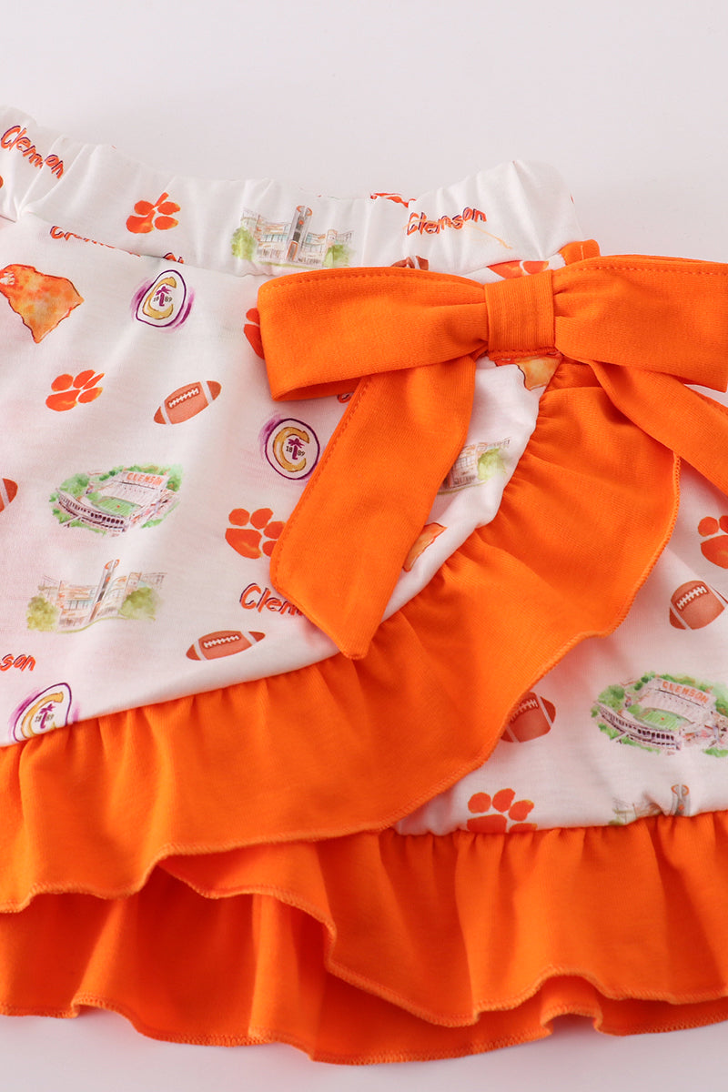 Orange clemson embroidery girl skort set