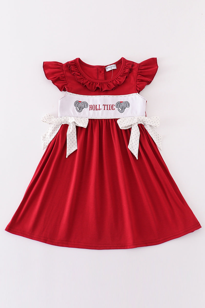 Maroon roll tide embroidery girl dress