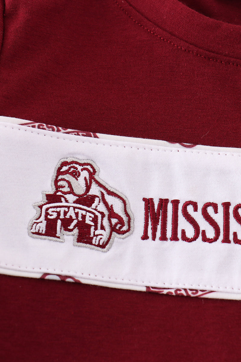 Maroon mississippi embroidery boy set