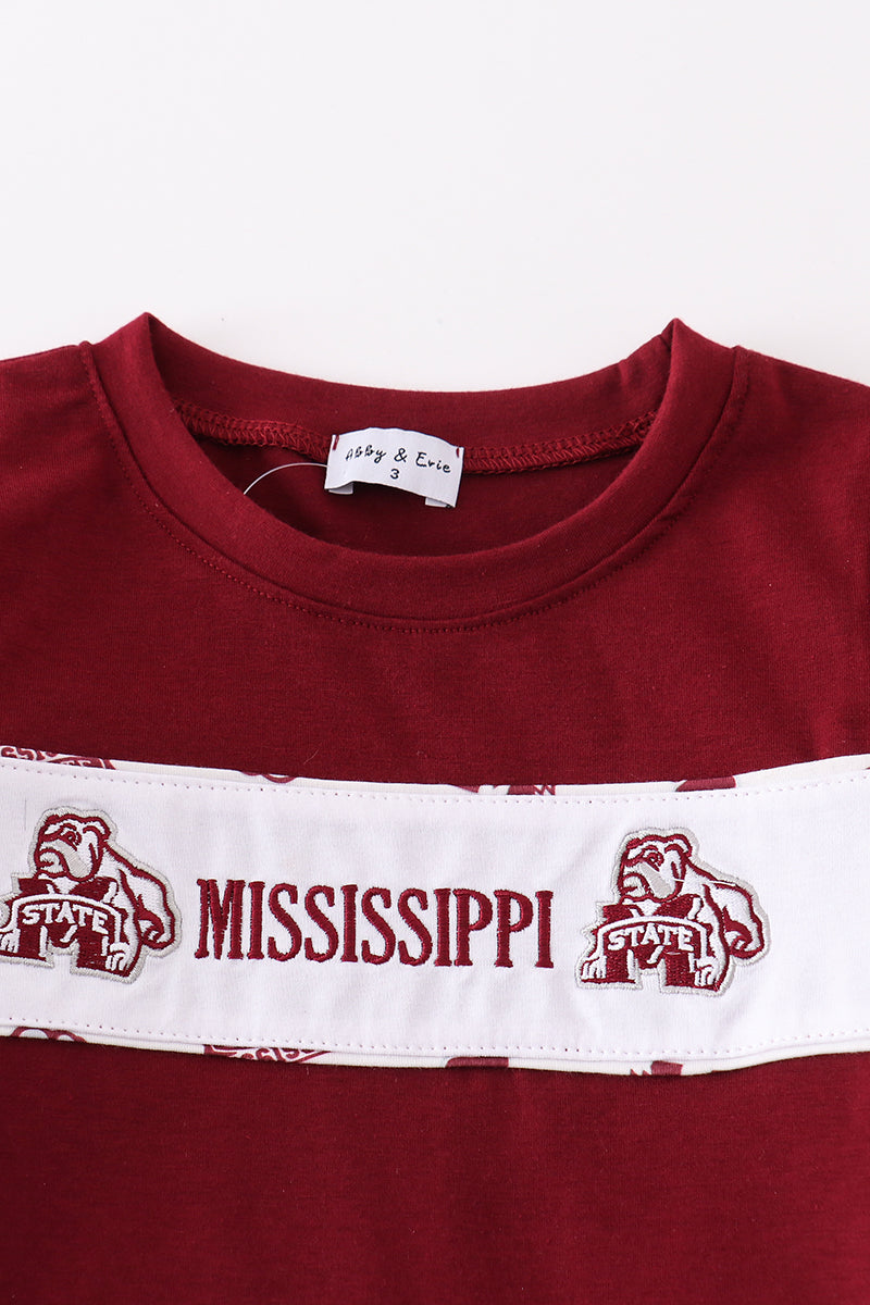 Maroon mississippi embroidery boy set