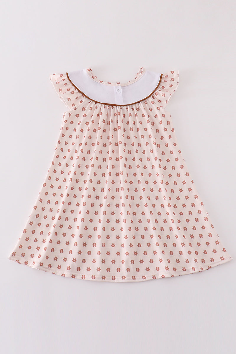 Floral print cow embroidery girl dress