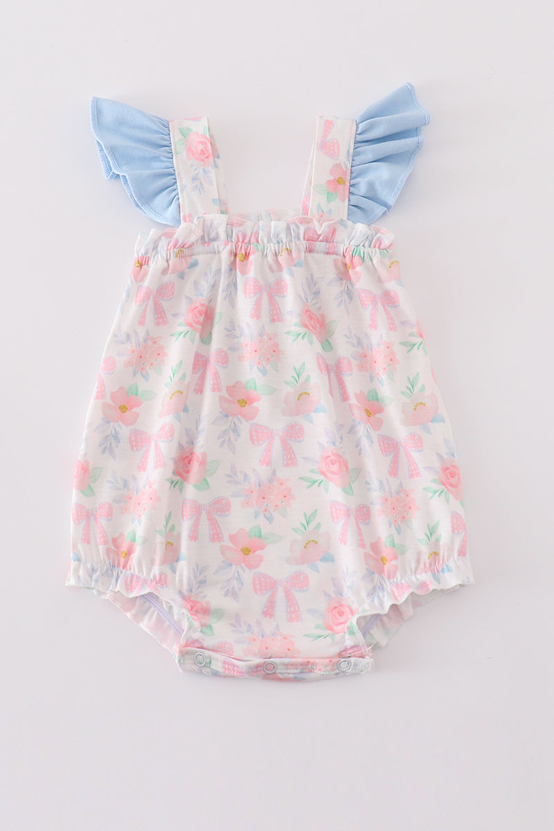 Pink floral bow print girl bubble