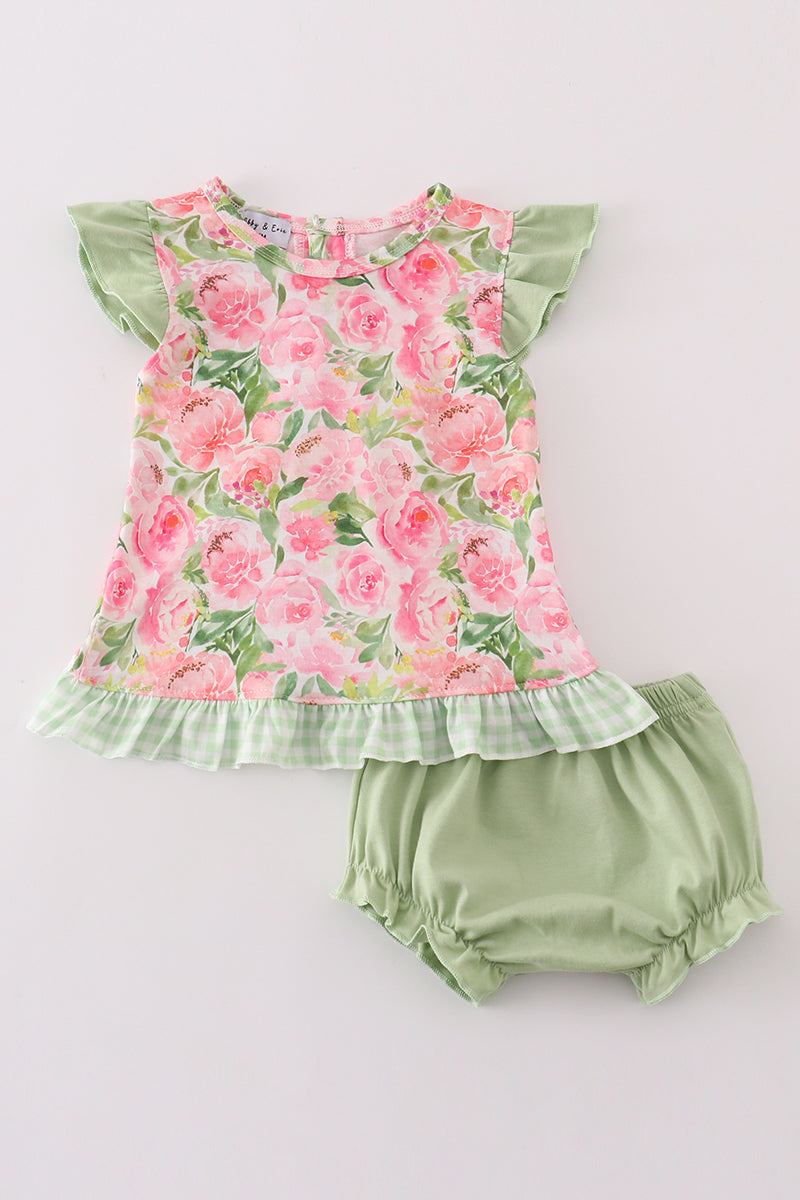 Pink blossom charm print girl bloomer set