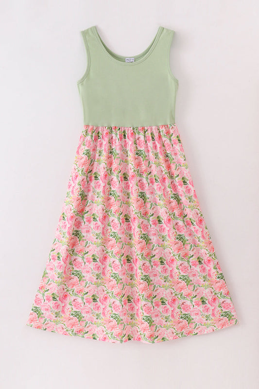 Pink blossom charm print mom dress