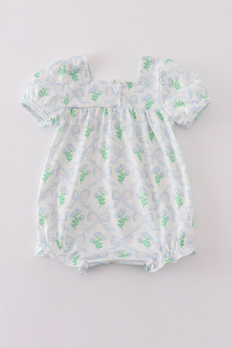 Green leaves bow print girl bubble