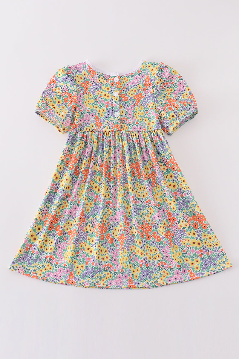 Easter floral bunny egg embroidery girl dress