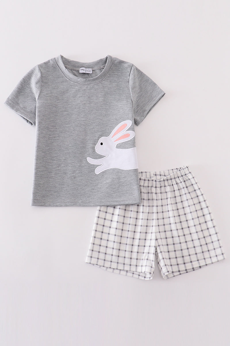 Grey easter bunny applique boy set