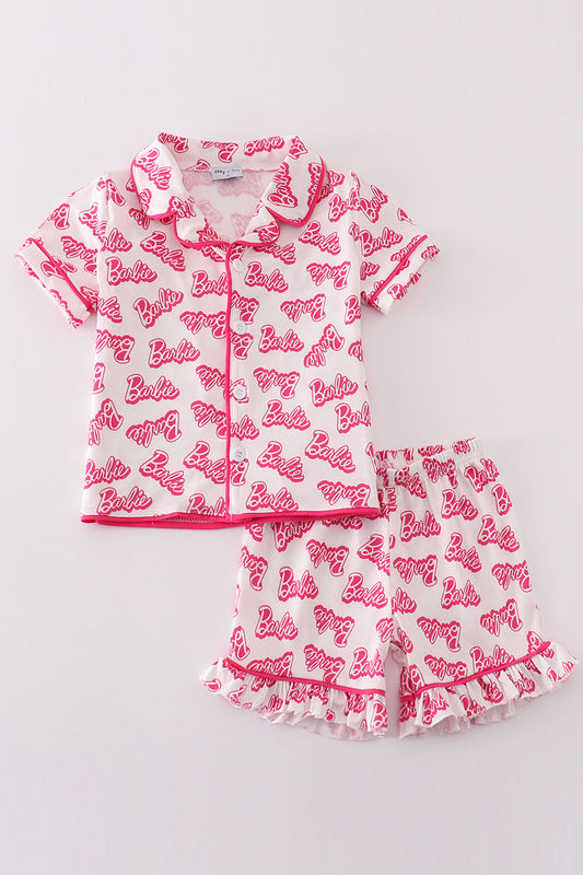 Hot pink barbie print girl pajama set