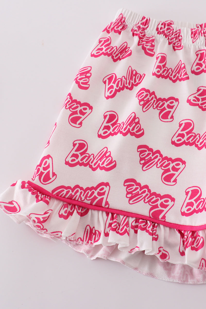 Hot pink barbie print girl pajama set