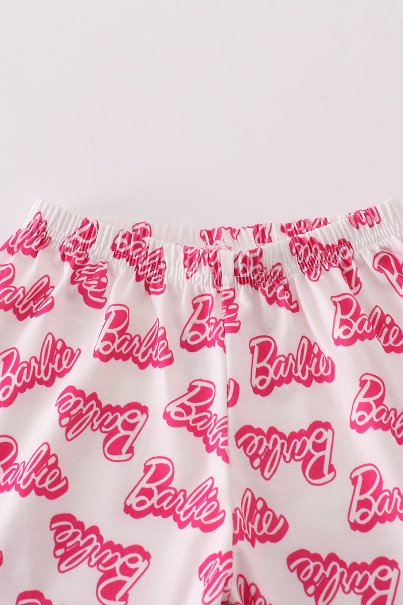 Hot pink barbie print girl pajama set