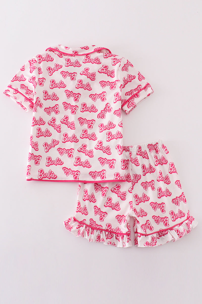 Hot pink barbie print girl pajama set