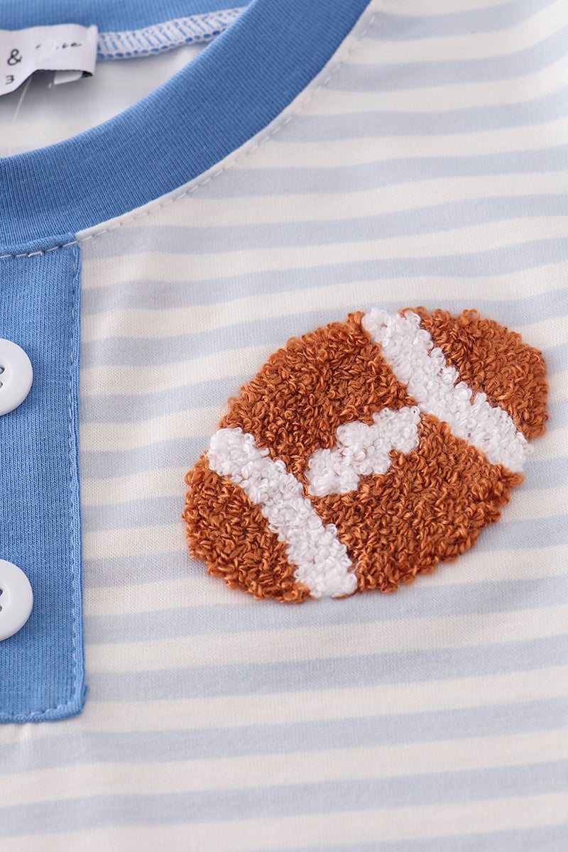 Blue stripe football french knot embroidery shorts set