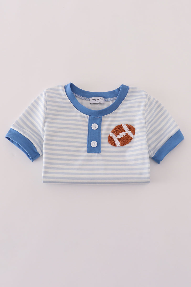 Blue stripe football french knot embroidery shorts set