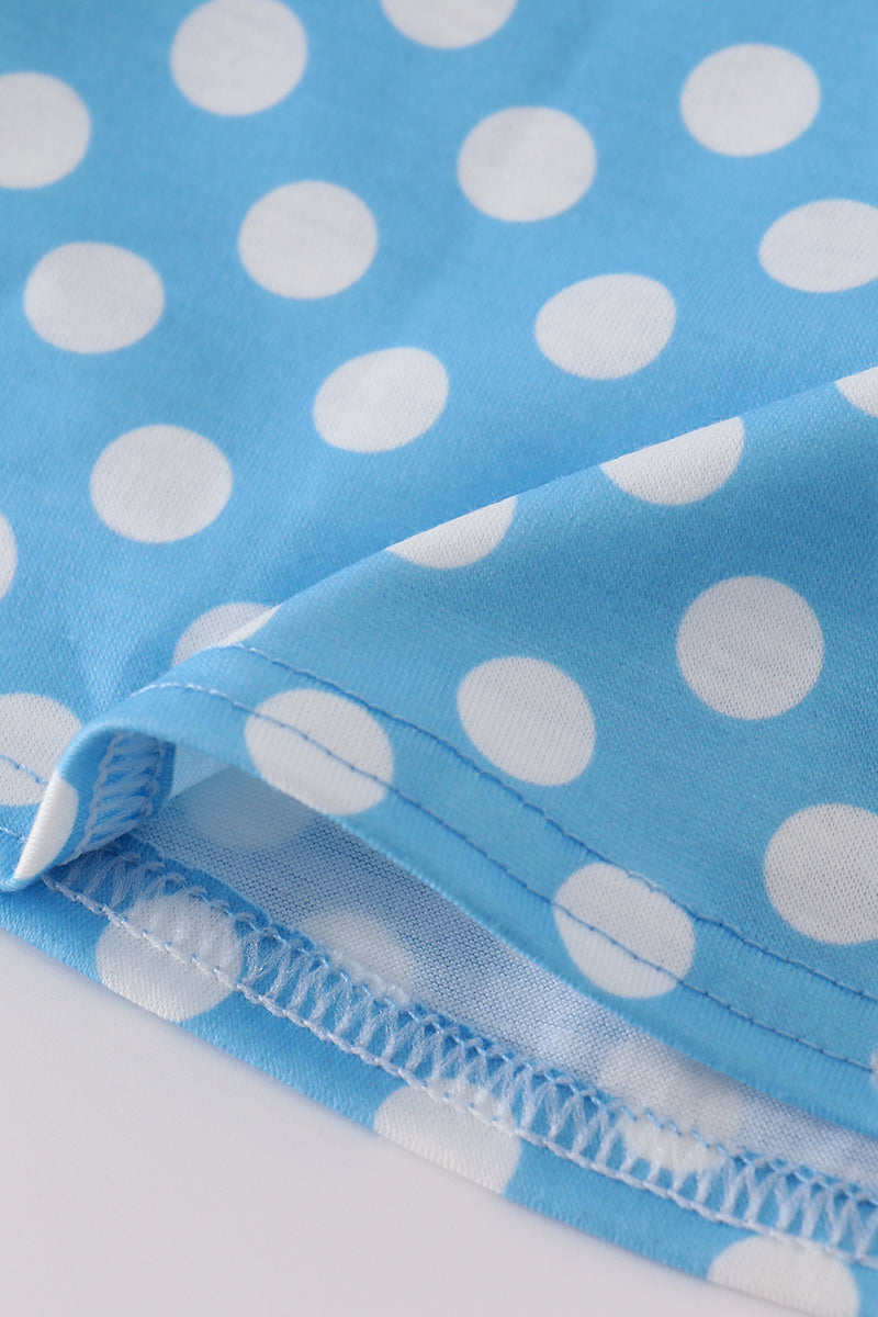Blue dot character embroidery smocked dress