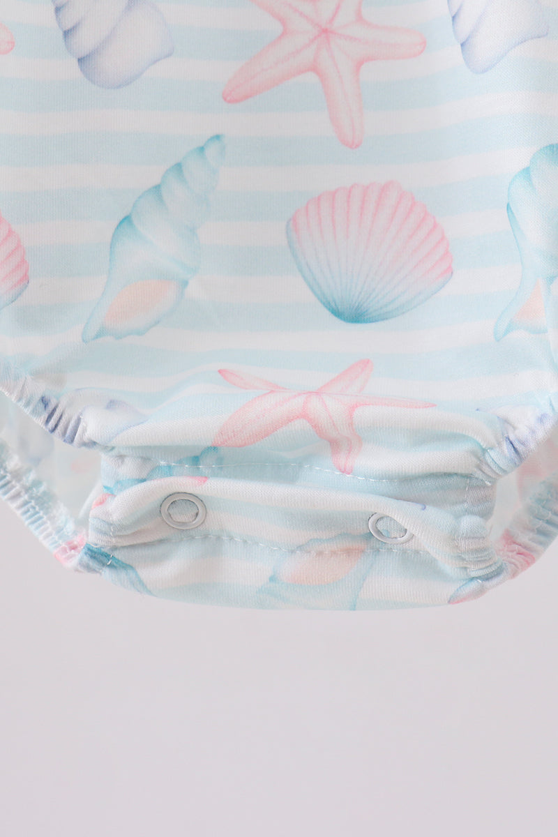 Blue shell starfish embroidery bubble