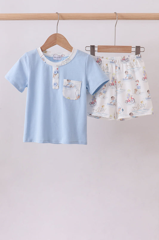 Blue all day adventure shorts set