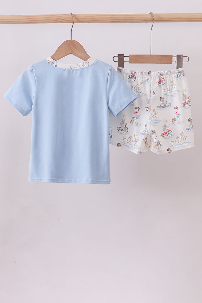 Blue all day adventure shorts set