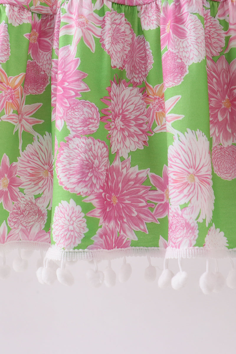 Pink floral ruffle tiered dress