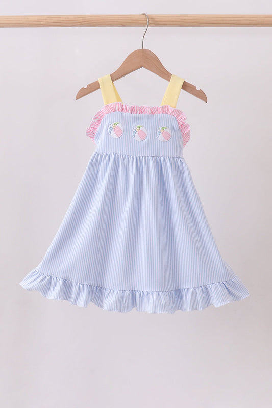 Blue ball embroidery ruffle dress