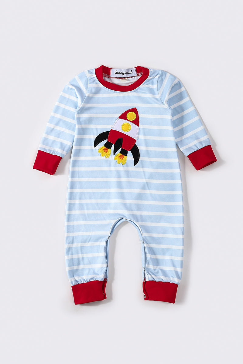 Red rocket applique boy romper