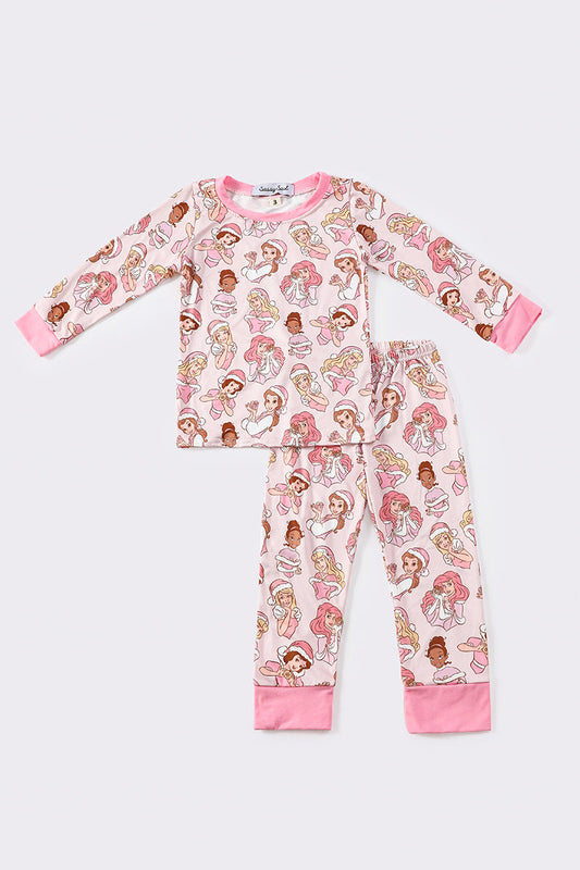 Pink princess christmas girl pajamas set