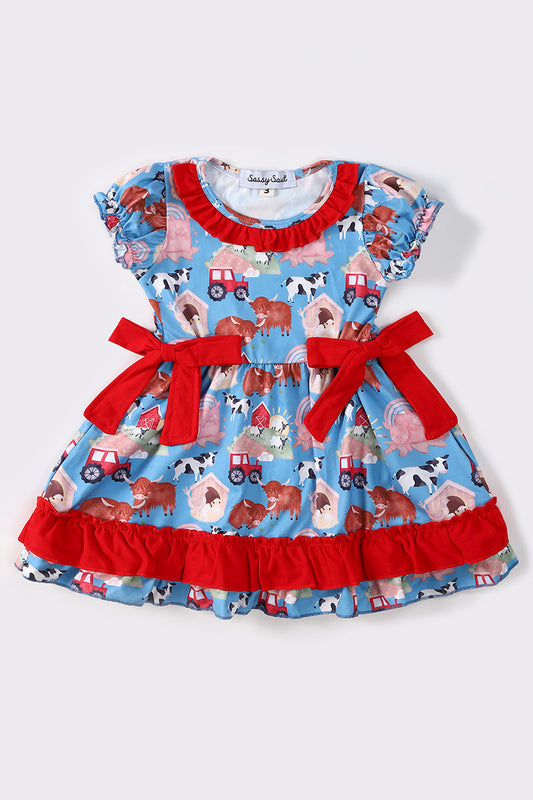 Red farm life girl ruffle dress