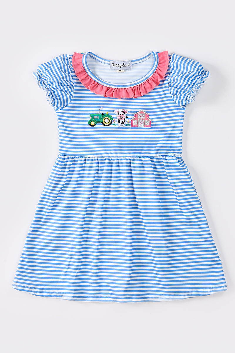 Blue stripe farm embroidery dress