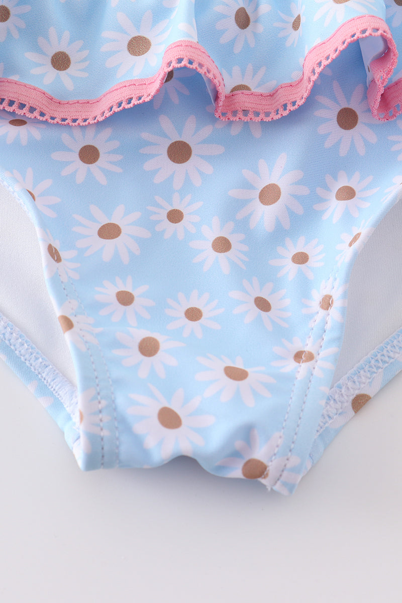 Blue daisy smocked 2 pcs swimsuit