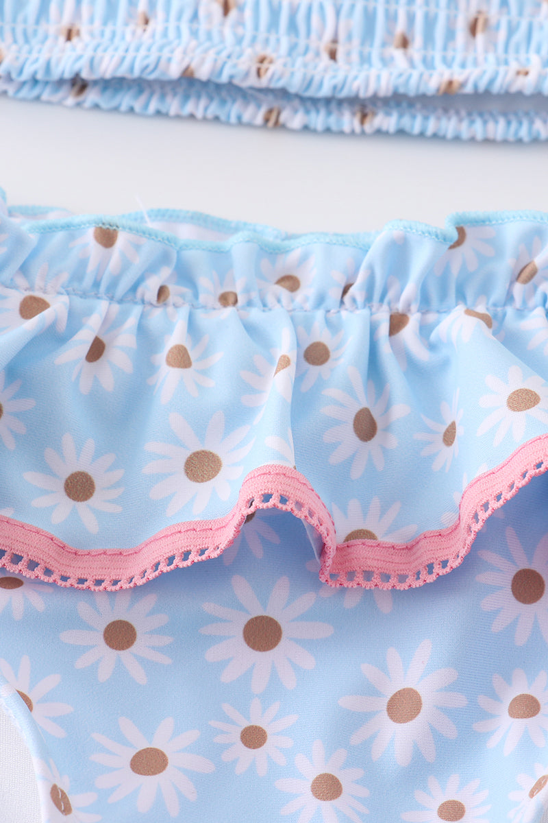 Blue daisy smocked 2 pcs swimsuit