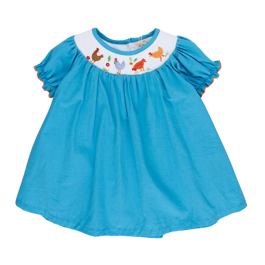 Turquoise Smocked Chicken Dress